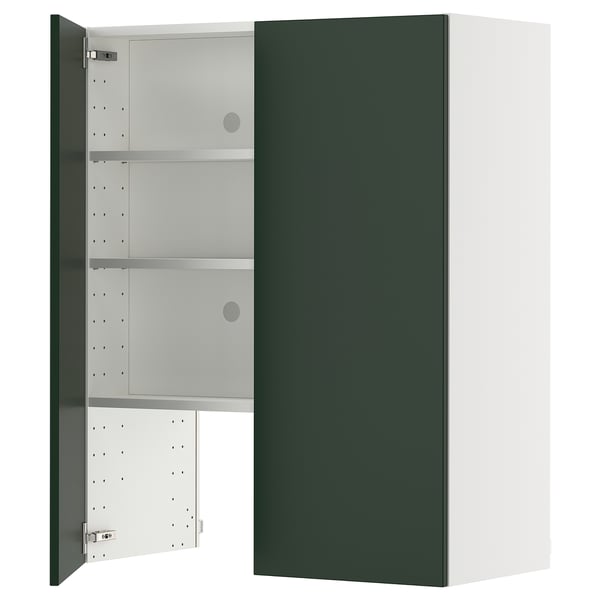 METOD wall cb f extr hood w shlf/door, white/Havstorp deep green, 80x100 cm