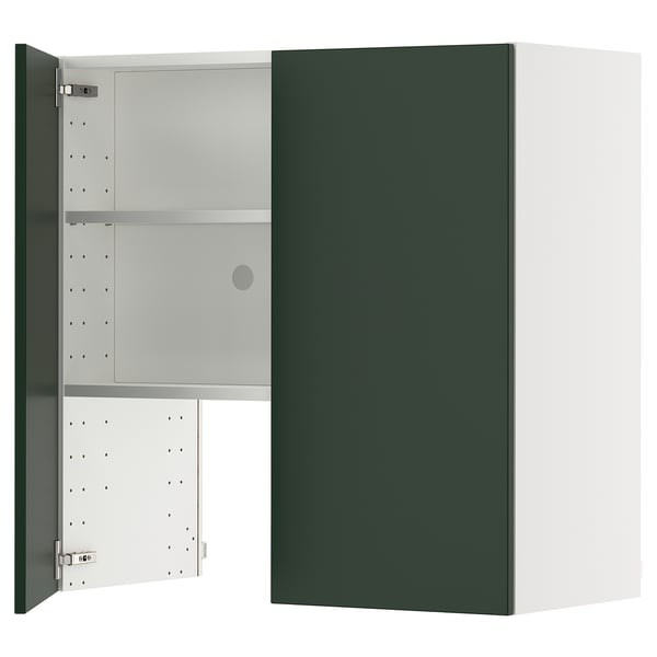 METOD wall cb f extr hood w shlf/door, white/Havstorp deep green, 80x80 cm