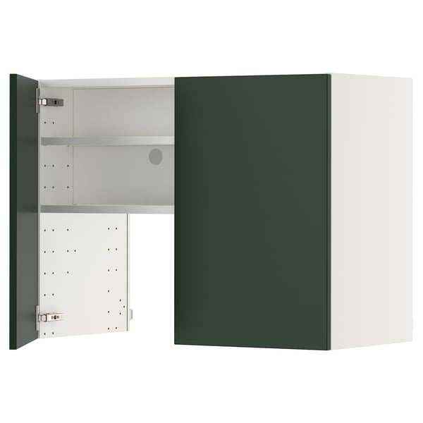 METOD wall cb f extr hood w shlf/door, white/Tistorp brown walnut effect, 80x60 cm