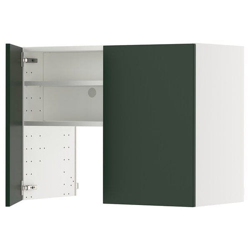 METOD - Wall cb f extr hood w shlf/door, white/Havstorp deep green, 80x60 cm