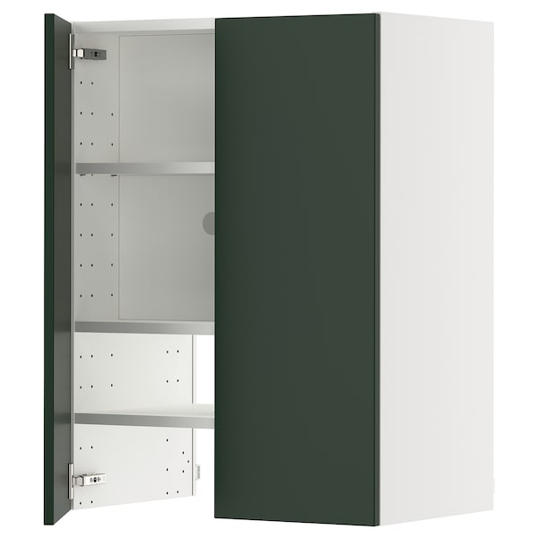 METOD - Wall cb f extr hood w shlf/door, white/Havstorp deep green, 60x80 cm