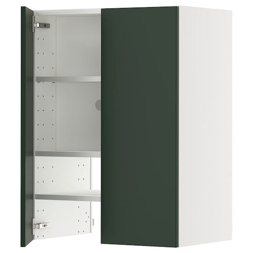 METOD wall cb f extr hood w shlf/door, white/Havstorp deep green, 60x80 cm