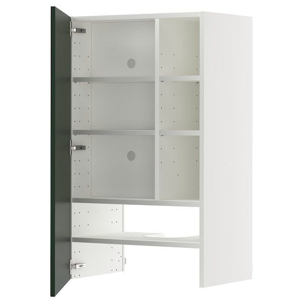 METOD - Wall cb f extr hood w shlf/door, white/Havstorp deep green, 60x100 cm