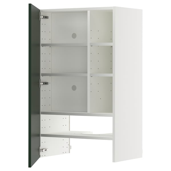 METOD wall cb f extr hood w shlf/door, white/Havstorp deep green, 60x100 cm