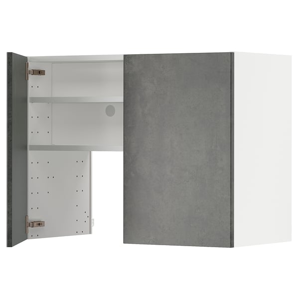 METOD - Hood wall unit with shelf/door, white/Kalhyttan dark grey concrete effect, , 80x60 cm
