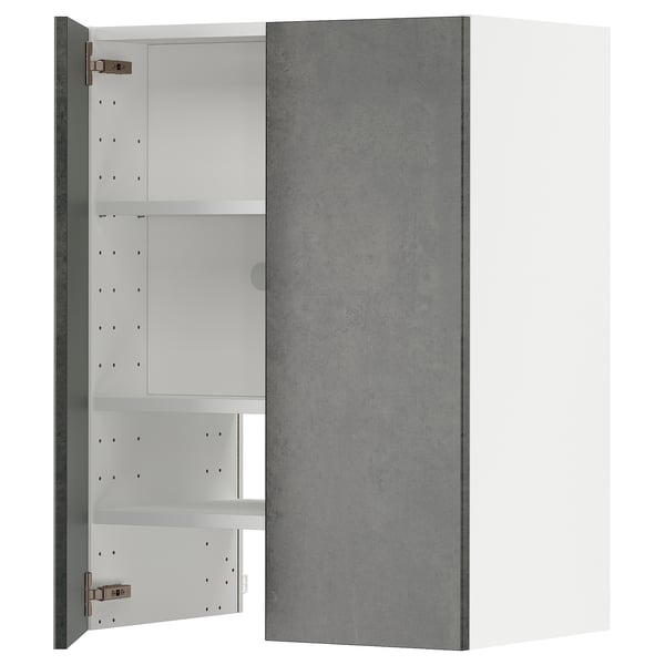 METOD - Hood wall unit with shelf/door, white/Kalhyttan dark grey concrete effect, , 60x80 cm