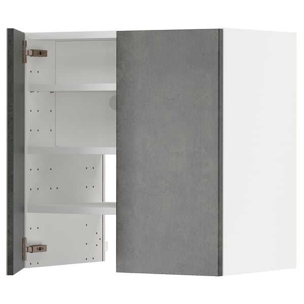 METOD - Hood wall unit with shelf/door, white/Kalhyttan dark grey concrete effect, , 60x60 cm