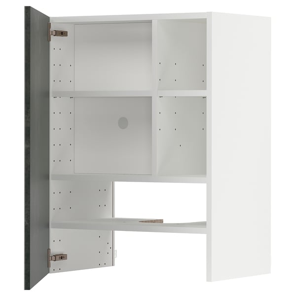METOD - Hood wall unit with shelf/door, white/Kalhyttan concrete effect dark grey, ,