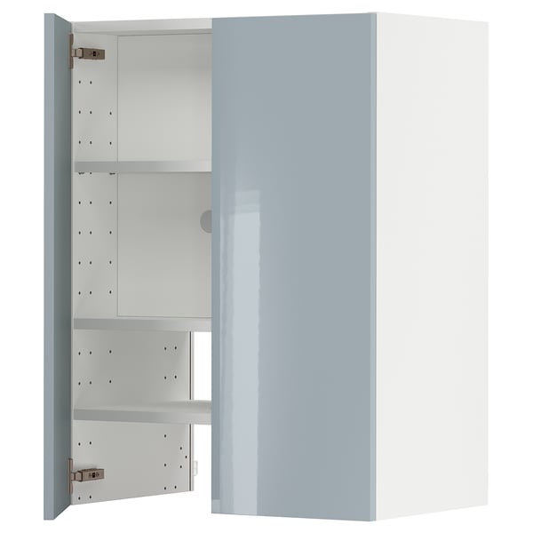 METOD wall cb f extr hood w shlf/door, white/Kallarp light grey-blue, 60x80 cm