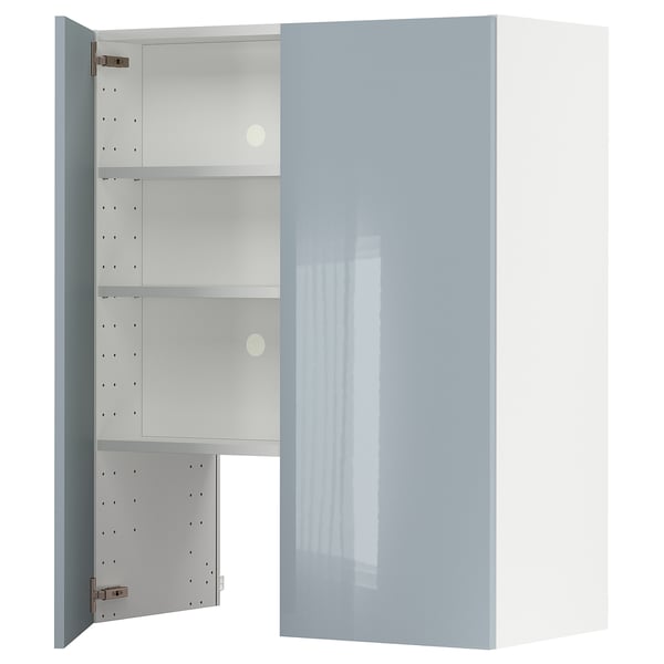 METOD wall cb f extr hood w shlf/door, white/Kallarp light grey-blue