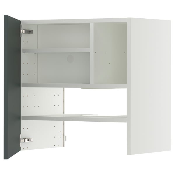 METOD - METOD Wall cb f extr hood w shlf/door, white/Kallarp high-gloss dark grey-green, 60x60 cm