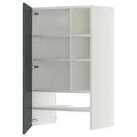 METOD wall cb f extr hood w shlf/door, white/Kallarp high-gloss dark grey-green, 60x100 cm