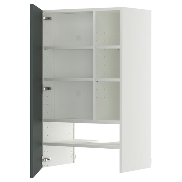 METOD wall cb f extr hood w shlf/door, white/Kallarp high-gloss dark grey-green, 60x100 cm