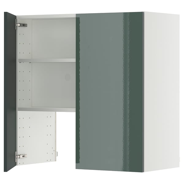 METOD - METOD Wall cb f extr hood w shlf/door, white/Kallarp high-gloss dark grey-green, 80x80 cm