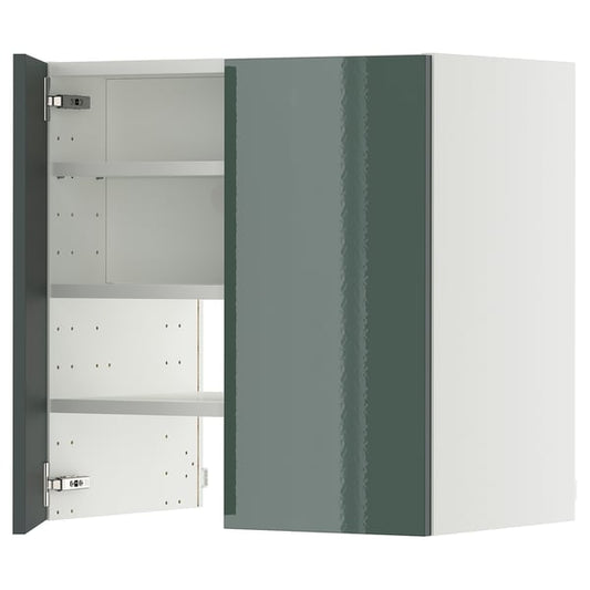 METOD - METOD Wall cb f extr hood w shlf/door, white/Kallarp high-gloss dark grey-green, 60x60 cm