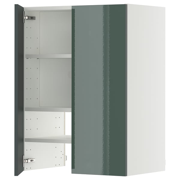 METOD - METOD Wall cb f extr hood w shlf/door, white/Kallarp high-gloss dark grey-green, 60x80 cm