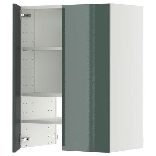 METOD wall cb f extr hood w shlf/door, white/Kallarp high-gloss dark grey-green, 60x80 cm