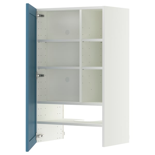 METOD hood wall unit with shelf/wing, white/Lerhyttan blue, 60x100 cm