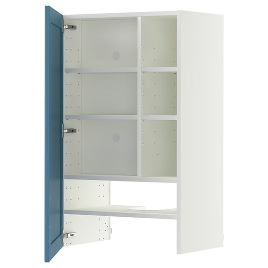 METOD hood wall unit with shelf/wing, white/Lerhyttan blue, 60x100 cm