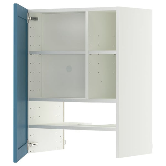 METOD wall cb f extr hood w shlf/door, white/Lerhyttan blue, 60x80 cm