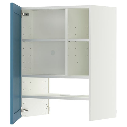 METOD wall cb f extr hood w shlf/door, white/Lerhyttan blue, 60x80 cm