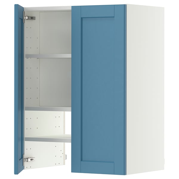 METOD wall cb f extr hood w shlf/door, white/Lerhyttan blue, 60x80 cm