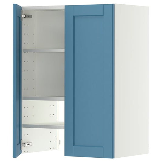 METOD wall cb f extr hood w shlf/door, white/Lerhyttan blue, 60x80 cm