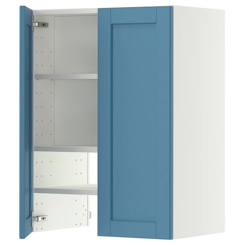 METOD wall cb f extr hood w shlf/door, white/Lerhyttan blue, 60x80 cm