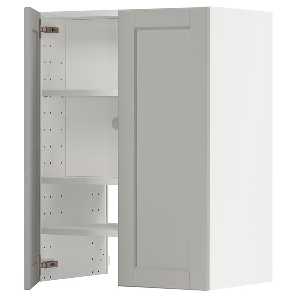 METOD wall cb f extr hood w shlf/door, white/Lerhyttan light grey, 60x80 cm