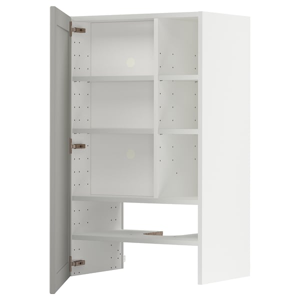 METOD wall cb f extr hood w shlf/door, white/Lerhyttan light grey, 60x100 cm