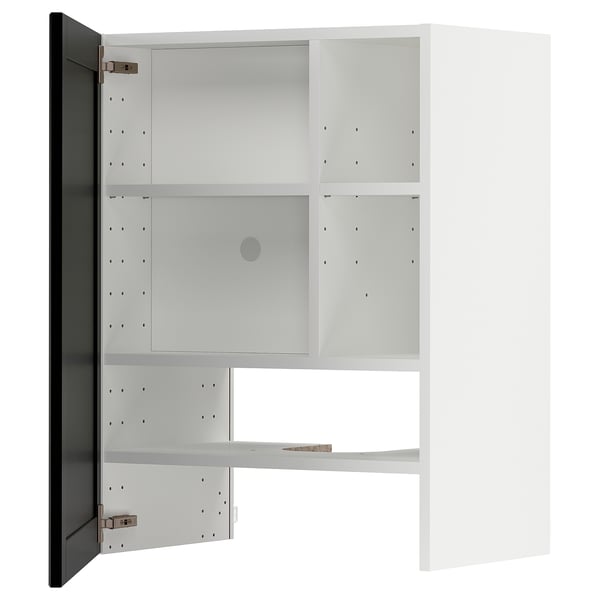 METOD wall cb f extr hood w shlf/door, white/Lerhyttan black stained, 60x80 cm