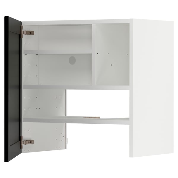 METOD wall cb f extr hood w shlf/door, white/Lerhyttan black stained, 60x60 cm