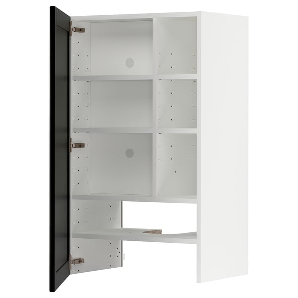 METOD wall cb f extr hood w shlf/door, white/Lerhyttan black stained, 60x100 cm