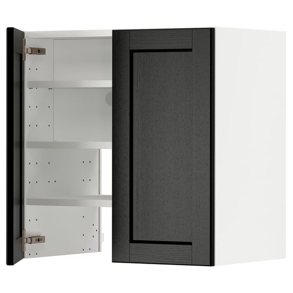 METOD - Wall cb f extr hood w shlf/door, white/Lerhyttan black stained ,