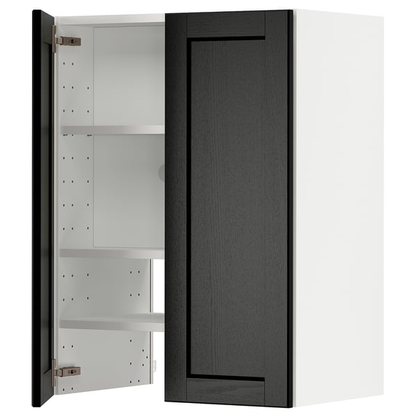 METOD - METOD Wall cb f extr hood w shlf/door, white/Lerhyttan black stained, 60x80 cm