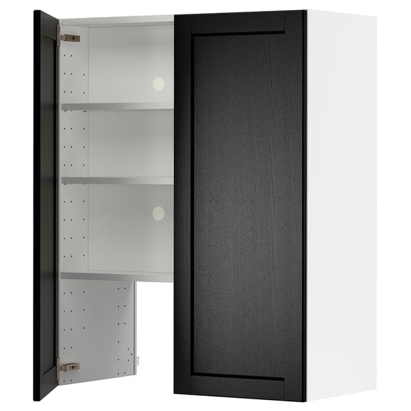 METOD wall cb f extr hood w shlf/door, white/Lerhyttan black stained, 80x100 cm