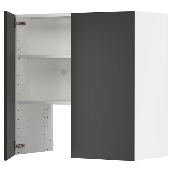 METOD - METOD Wall cb f extr hood w shlf/door, white/Nickebo matt anthracite, 80x80 cm