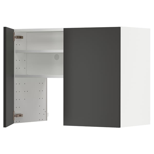 METOD wall cb f extr hood w shlf/door, white/Nickebo matt anthracite, 80x60 cm