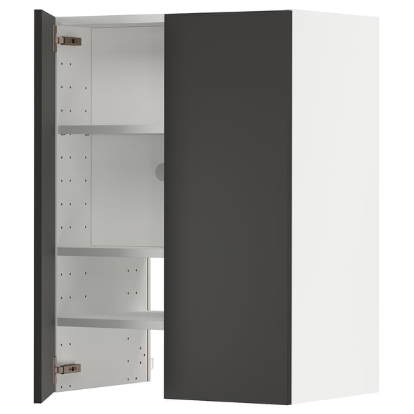 METOD wall cb f extr hood w shlf/door, white/Nickebo matt anthracite, 60x80 cm