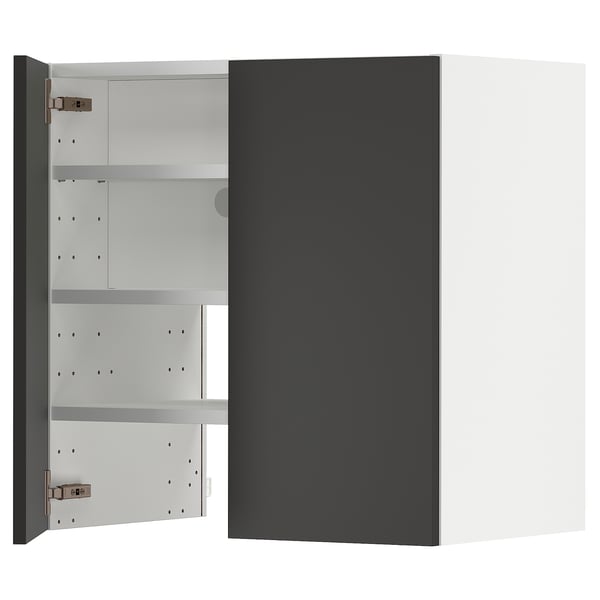 METOD wall cb f extr hood w shlf/door, white/Nickebo matt anthracite, 60x60 cm