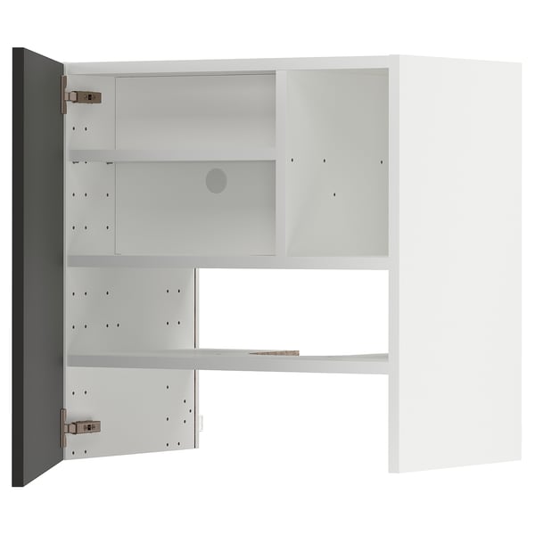 METOD wall cb f extr hood w shlf/door, white/Nickebo matt anthracite, 60x60 cm
