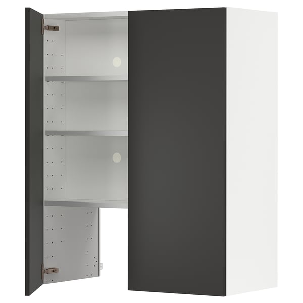 METOD wall cb f extr hood w shlf/door, white/Nickebo matt anthracite, 80x100 cm