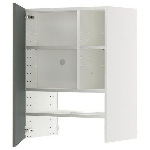 METOD wall cb f extr hood w shlf/door, white/Nickebo matt grey-green, 60x80 cm