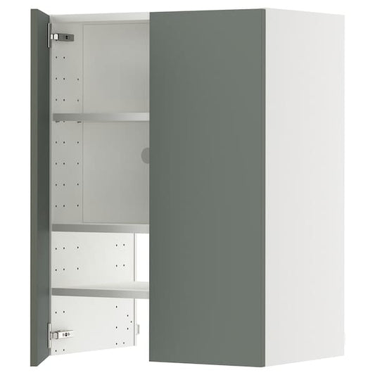 Ikea METOD - Wall cb f extr hood w shlf/door, white/Nickebo matt grey-green, 60x80 cm