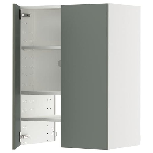 METOD wall cb f extr hood w shlf/door, white/Nickebo matt grey-green, 60x80 cm