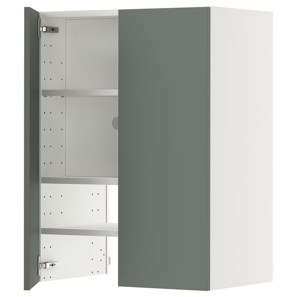 METOD - METOD Wall cb f extr hood w shlf/door, white/Nickebo matt grey-green, 60x80 cm