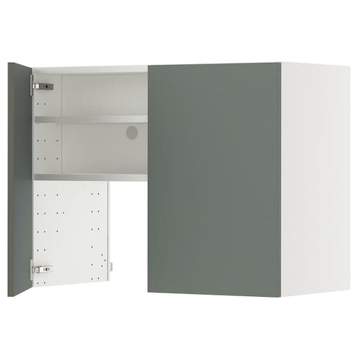 METOD wall cb f extr hood w shlf/door, white/Nickebo matt grey-green, 80x60 cm