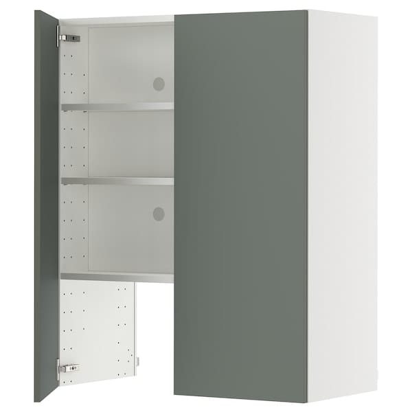 Ikea METOD - Wall cb f extr hood w shlf/door, white/Nickebo matt grey-green, 80x100 cm