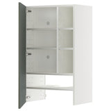 METOD wall cb f extr hood w shlf/door, white/Nickebo matt grey-green, 60x100 cm