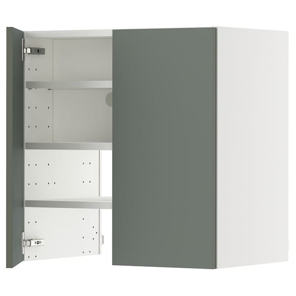 Ikea METOD - Wall cb f extr hood w shlf/door, white/Nickebo matt grey-green, 60x60 cm